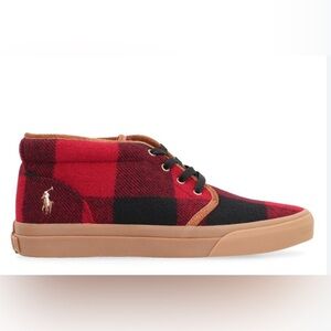 Polo Ralph Lauren Keaton Buffalo Check Wool Chukka SIZE 11.5 NEW RED / BLK